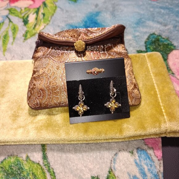 Barbara Bixby Vintage Citrine and Topaz Lotus Flower Hoop Earrings